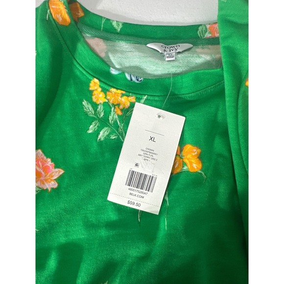 Crown & Ivy Green Floral Tiered Dress Women's XL Long Sleeve Casual Bloom - Picture 7 of 7